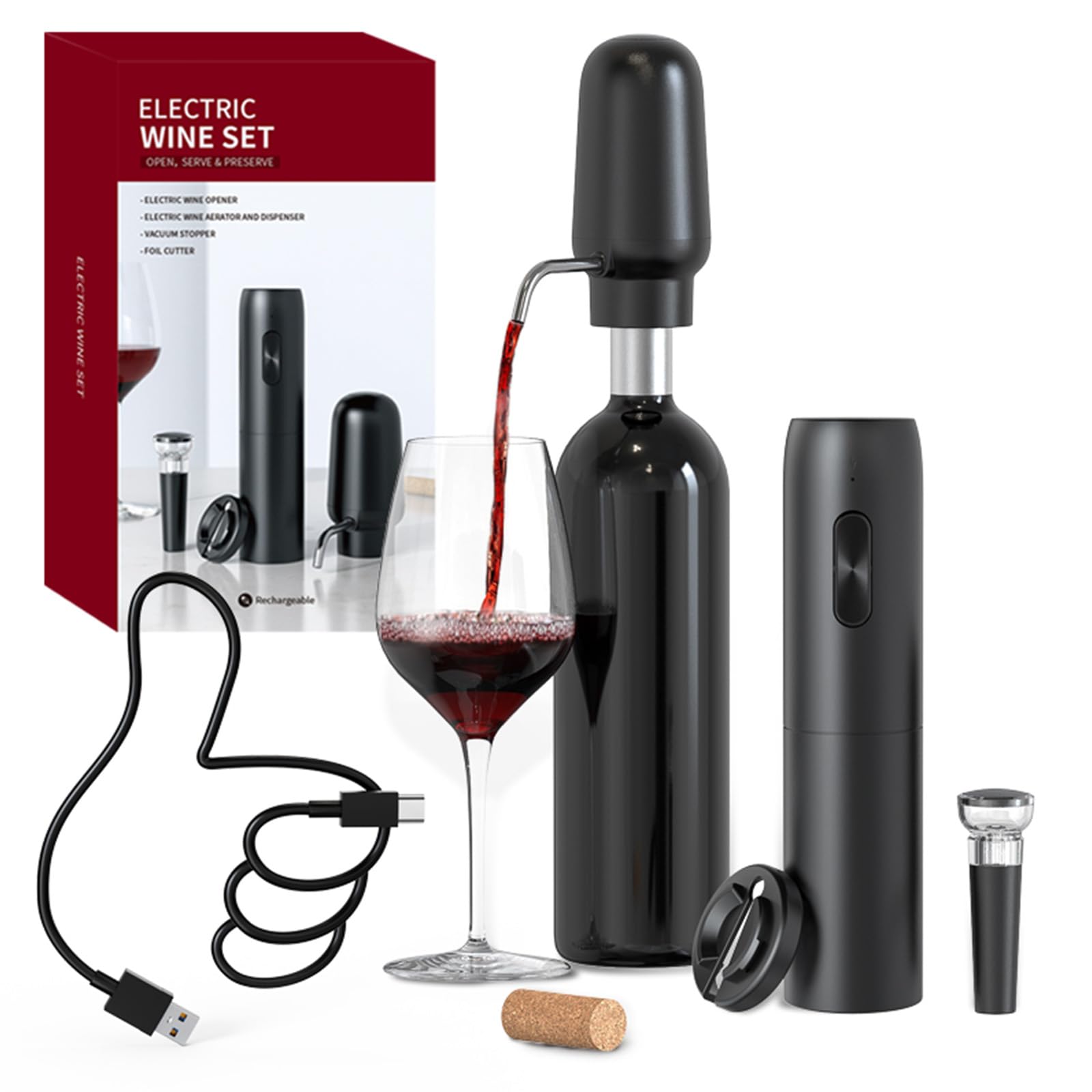 Decanter Aerator Set - Intelligente elektrische wijnbeluchter 4-in-1 wijnset Bediende