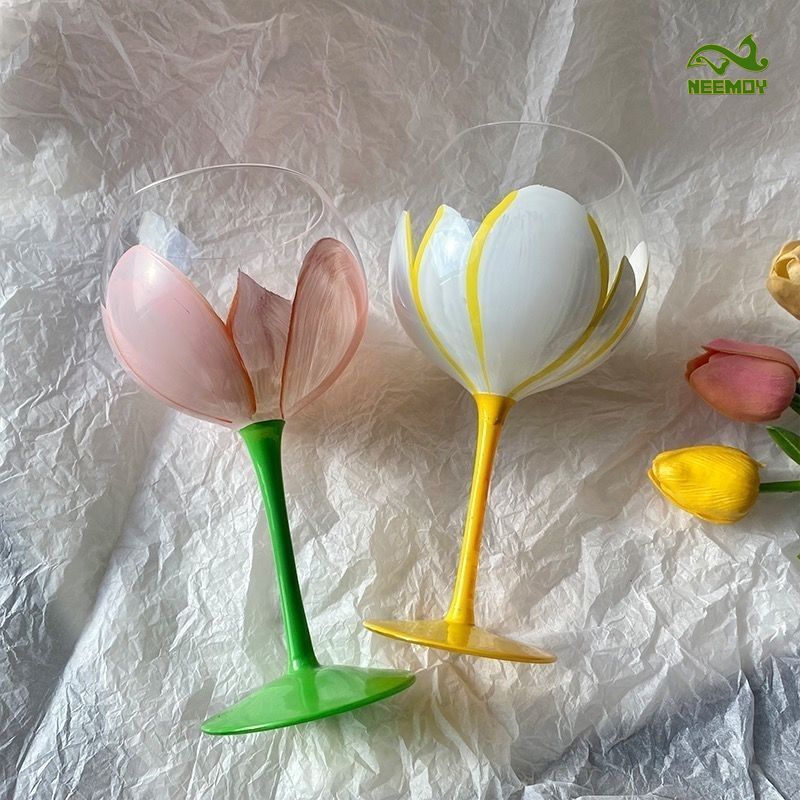 Wine Beer Foot - Middelbare leeftijd Tulp Geschilderde glazen beker