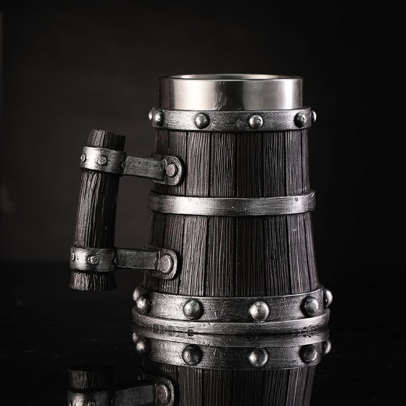Wine Beer Glass - Houtnerf Bierglas Hars Roestvrijstalen Mok Imitatie